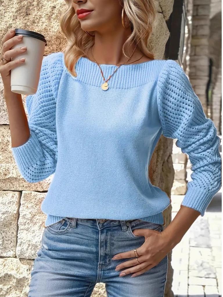 Women's Spring New Arrivals Crewneck Knit Top Hollow Long Sleeve One Shoulder Sweater