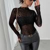 Autumn Winter High Neck Slim Flattering Long Sleeve Mesh Base Layer Versatile Women's Top Fashion Daily Basic Casual Slim Fit Ladies Elegant Top