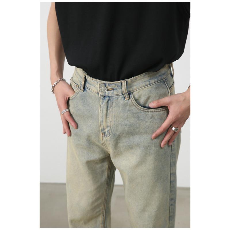 Long Trousers Mud Yellow Jeans Men's Straight Retro Loose Mid-rise Simple Pants Straight Loose Jeans for Men Fashionable and Comfortable Pants