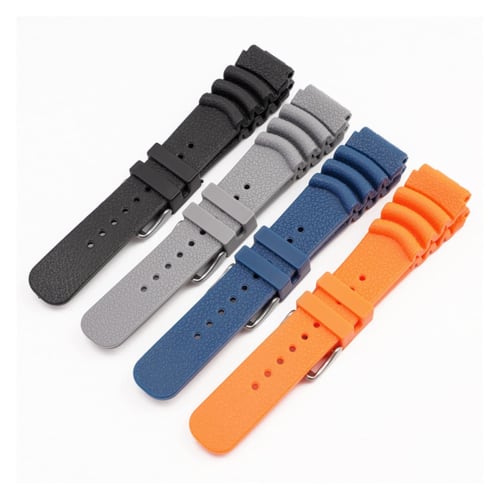 Small Shop Diving Fluoro Rubber Watch Band 20mm 22mm 24mm Waterproof Sports Wrist Bracelet Watch Strap Fits Casio, Seiko, Diver, Scuba (Grey Silver Bu