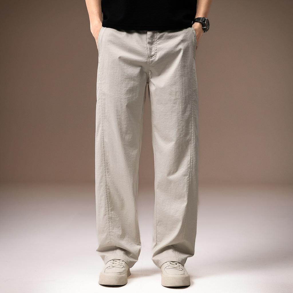 High-end Old Money Style Texture Straight Men's Casual Pants Spring and Summer Thin Anti-wrinkle Splicing Loose Wide-leg Pants