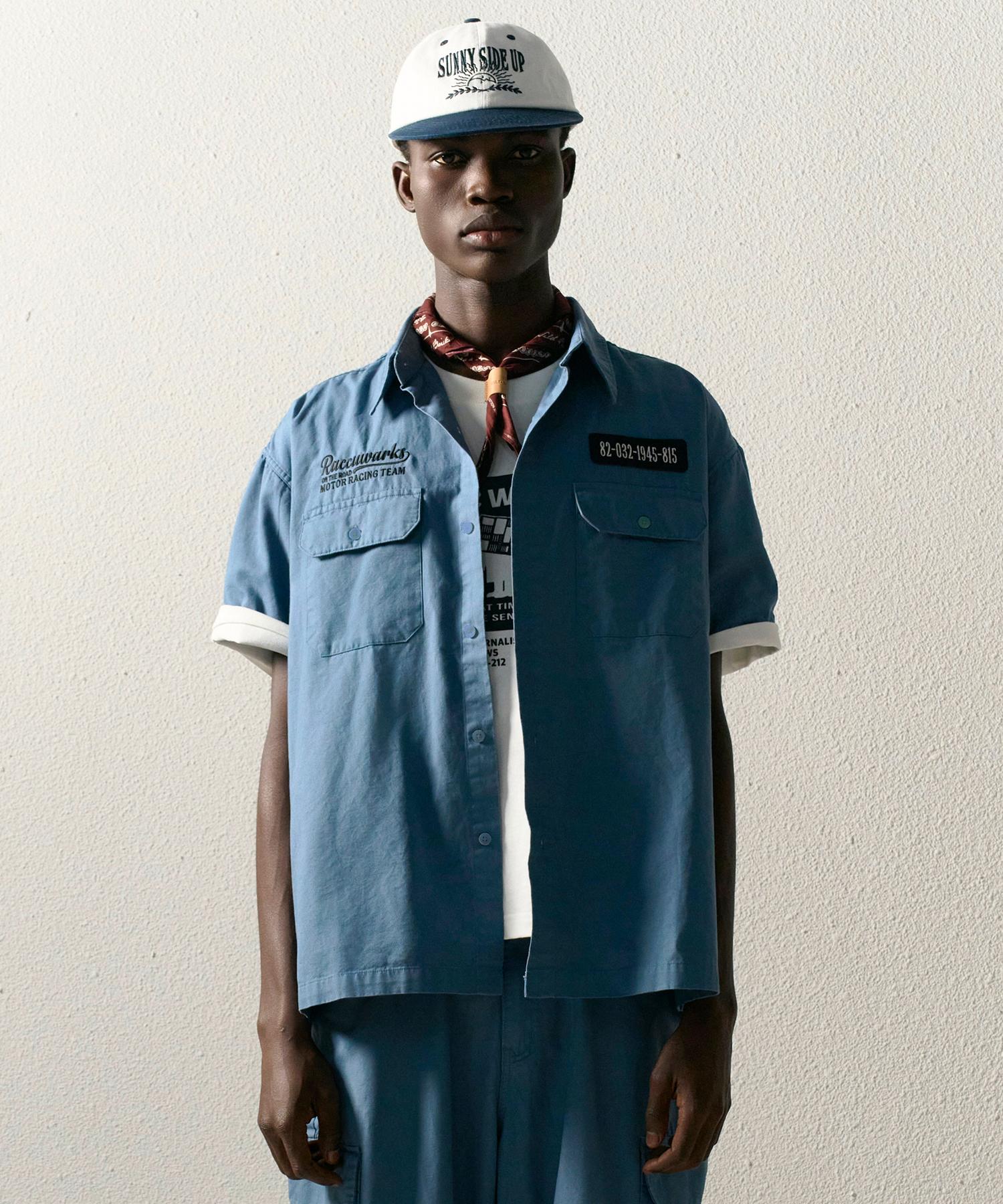 Take Easy Vintage Cargo Work Shirt (Misty Blue) Misty Blue/S