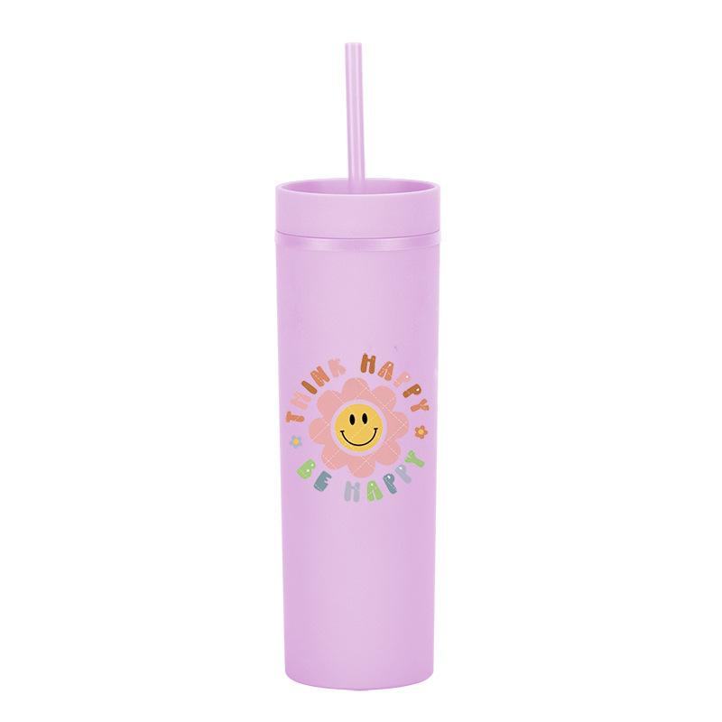 

Пластиковый прямой стакан Креативный модный узор Печатаемый стакан для напитков с трубочкой Простой стакан для воды 450ml