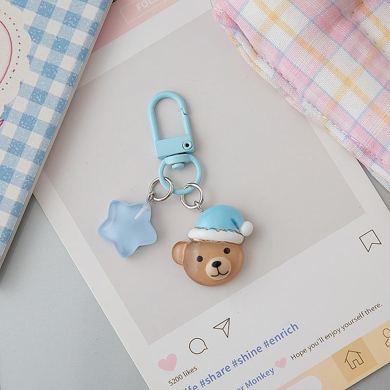 Cute Pajama Bear Keychain Kawaii Resin Teddy Key Chain With Star Charm For Girls Bag Purse Decoration