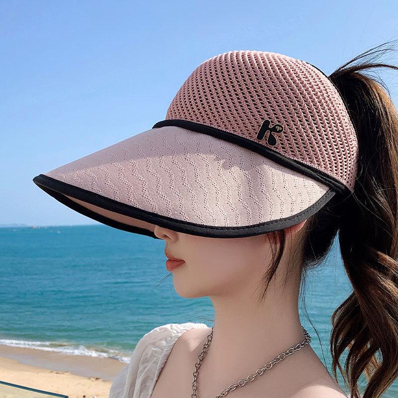 Summer Sun Hat for Women Beach Breathable UV Cool Hat Korean Version Versatile Ponytail Sun Protection Ceiling Hat