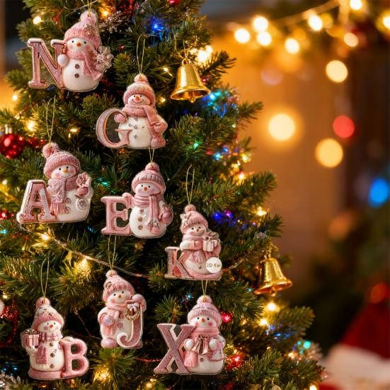 2025 Alphabet Snowman Advent Calendar 26 Days Christmas Countdown Calendar with A To Z Letters 2D Acrylic Pink Pendants Set for Winter Tree Decor