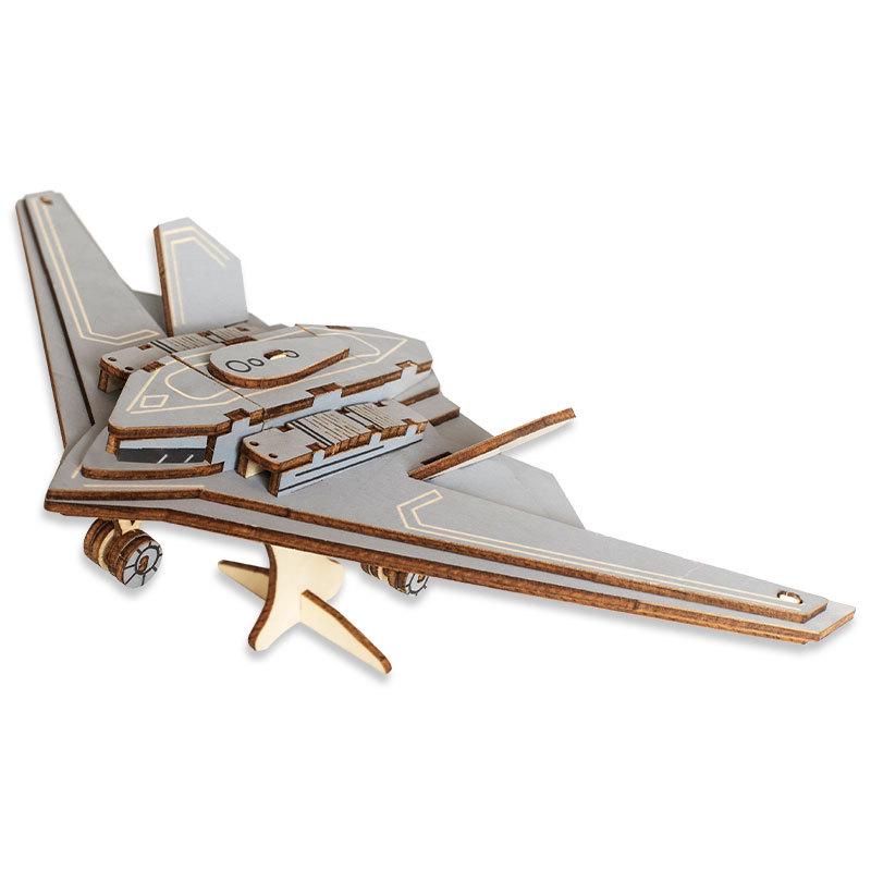 Wooden 3D DIY Military Fighter Plane Puzzle for Kids
