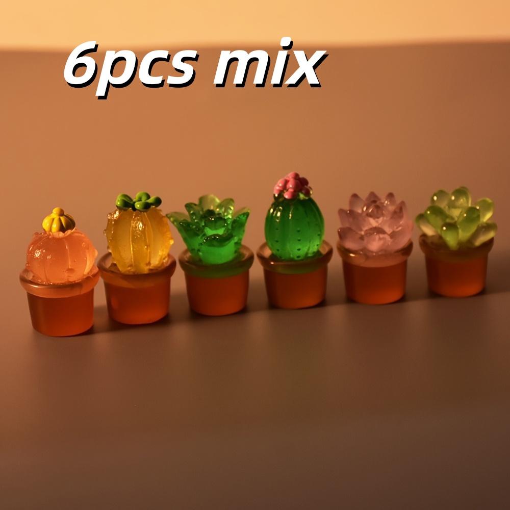 

6 Night Light Mini Succulent Cactus Plants - Colorful Resin Fairy Garden Accessories, Cute Desktop Decoration, Suitable for Home