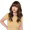 Women Synthetic Wavy Golden Brown Wigs with Bangs Natural Fluffy Hair Daily Party Costume Heat Resistant Fibre