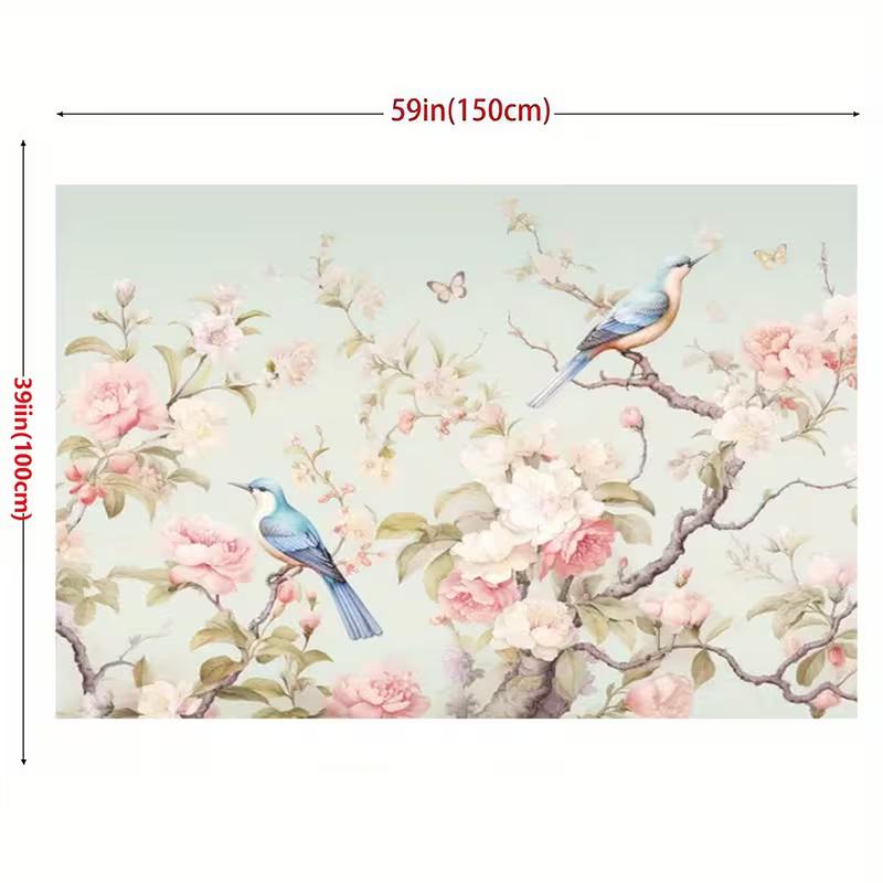 2D Romantic Floral Bird Backdrop Pastel Spring Nature Butterfly Wall Decor Background