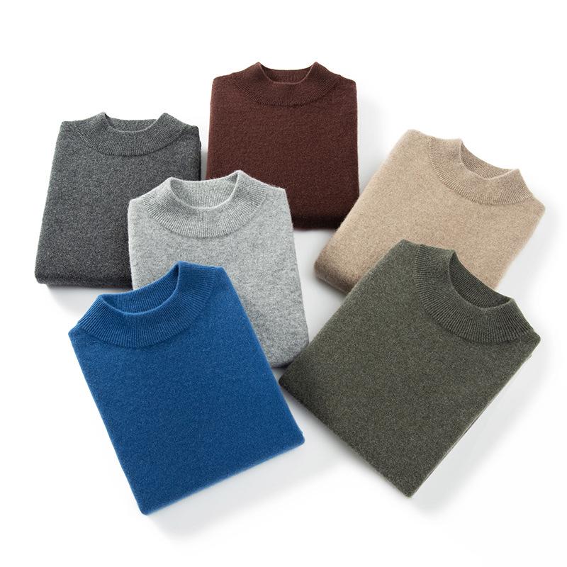 Men's Plus Size Cashmere Pullover: Autumn & Winter Solid Color Half-High Neck Knit Sweater for Business