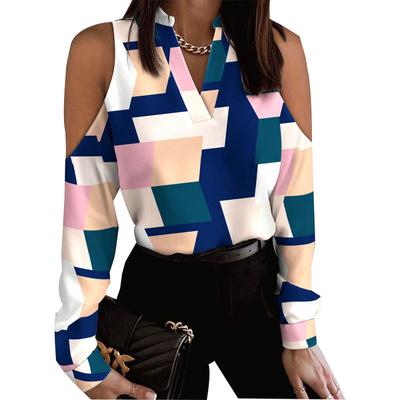 Spring and Autumn Women's Shirt Long Sleeve Strapless Long Sleeve Printed Blouse Shirt