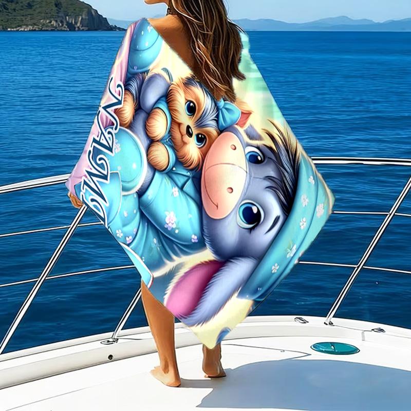 1pc Eeyore1 Beach Towel with Custom Name, Beach/Swimming/Bath/Picnic/Camping Towel, Suitable for Seaside Beaches