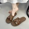 2025 summer new square head foreign trade large size flat heel slippers women's European and American casual fashion cool slippers women's shoes