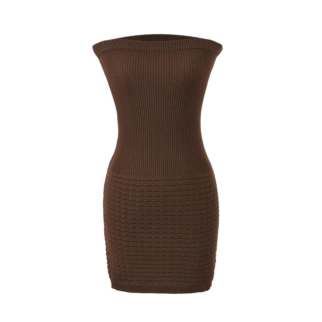 Pure Desire Strapless Bodycon Knit Mini Dress: Slim-Fitting, Waist-Cinching, Textured for Figure Highlighting.