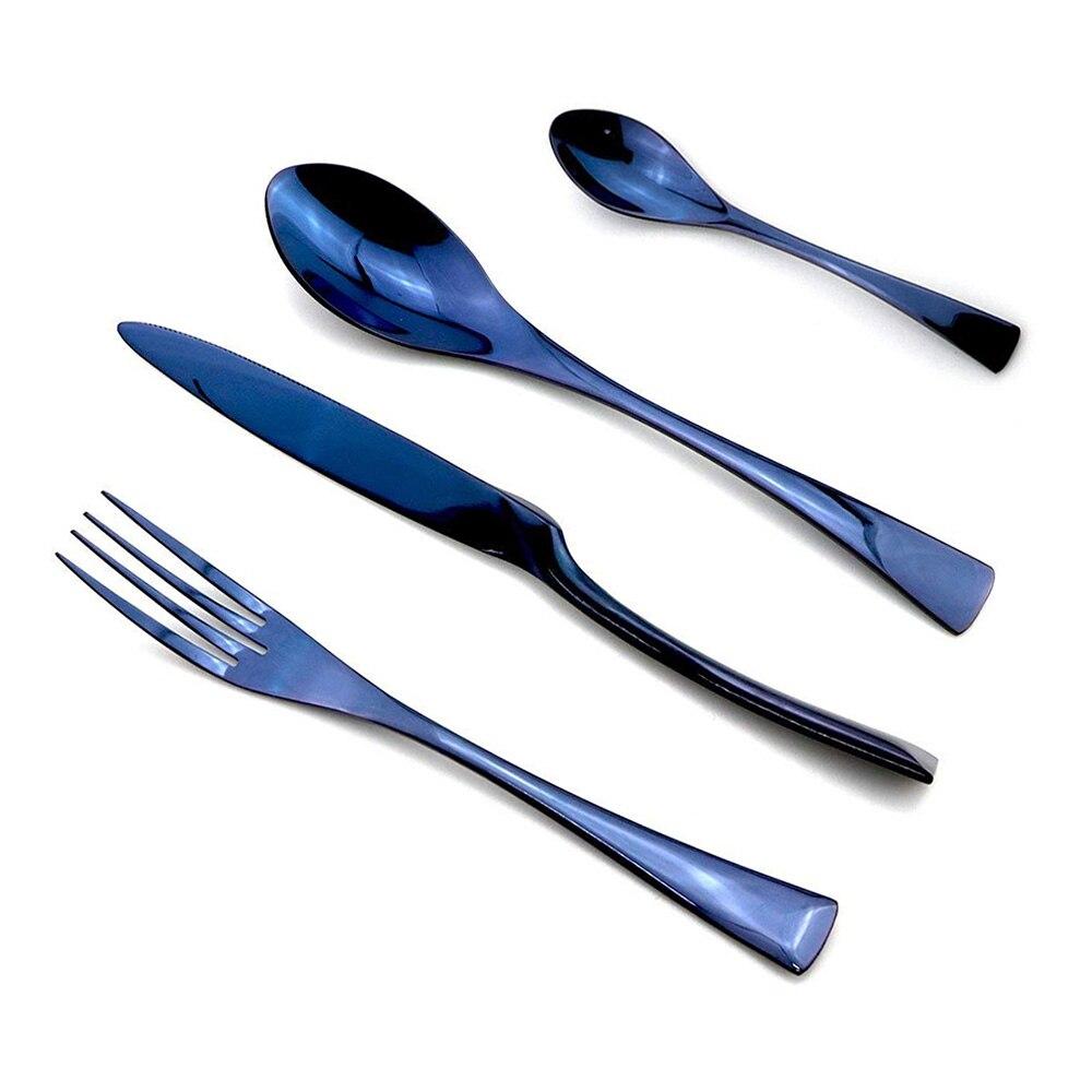 

Новый роскошный синий набор столовых приборов, набор посуды из нержавеющей стали, западная еда, синяя вилка, нож для стейка, чайная ложка, набор посуды 4set темно-синий