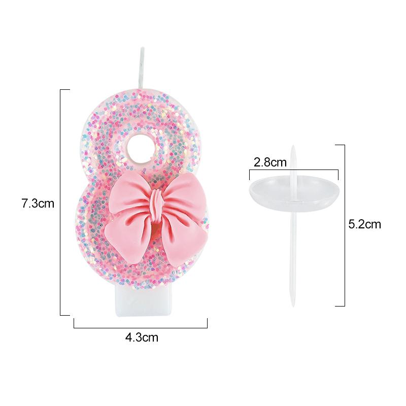 Cute Pink Bow Cake Number Candles Glitter 0-9 Digital Cake Toppers Kids Girls Birthday Party Cupcake Dessert Decoration Favors