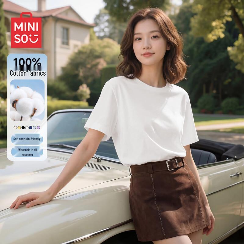 MINISO Women's Pure Cotton Loose Fit Short Sleeve T-Shirt