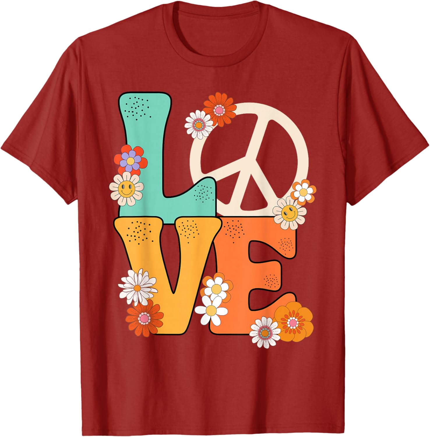 Мир Любовь Цветок Хиппи Ретро 70-е Графическая Футболка Дышащий Хлопок Повседневная Футболка для Мужчин S