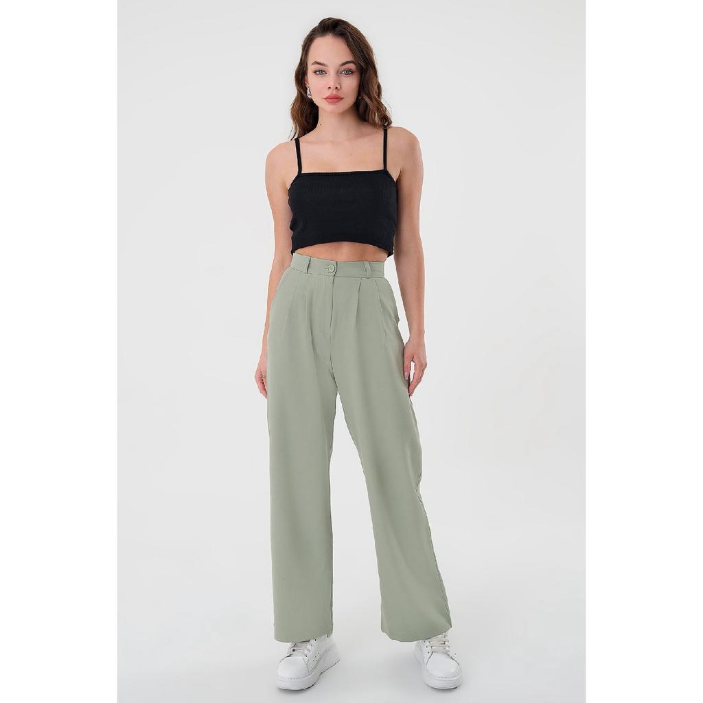 Woman White High Waist Palazzo Pants