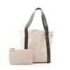 Used Logo Mania Tote Bag Canvas Leather Beige Brown Used Women
