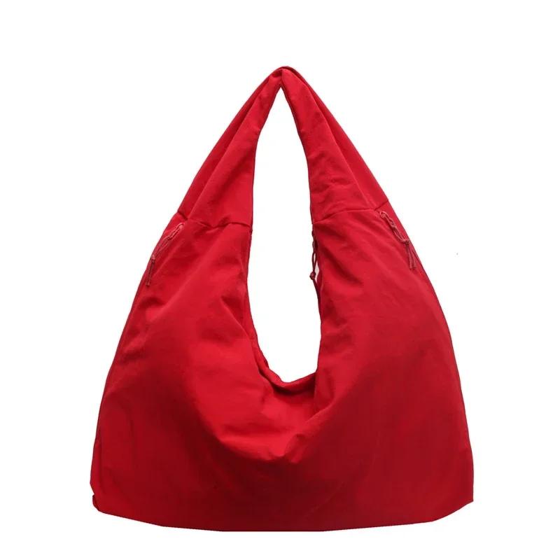 Women's Nylon Shoulder Bag with Zipper Solid Color High Capacity Casual Interior Compartment Fashion