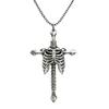 Rib Cage Cruciform Pendant Necklace for Gothic Style Enthusiasts, Silver Tone Alloy Statement Jewelry with Link Chain for Daily and Party Outfits
