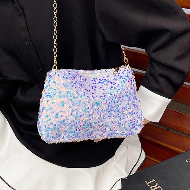 Personalized Sequined Small Bag Women's 2025 New Niche Texture Shoulder Messenger Bag Temperament Simple Chain Small Square Bag