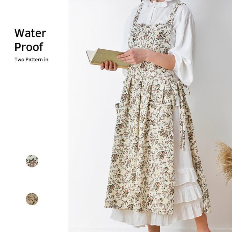 Avental Vestido Algodão Impermeável Estampa Jardim Flor Avental Ajustável Cozinha Trabalho Babador Aventais Cafeteria