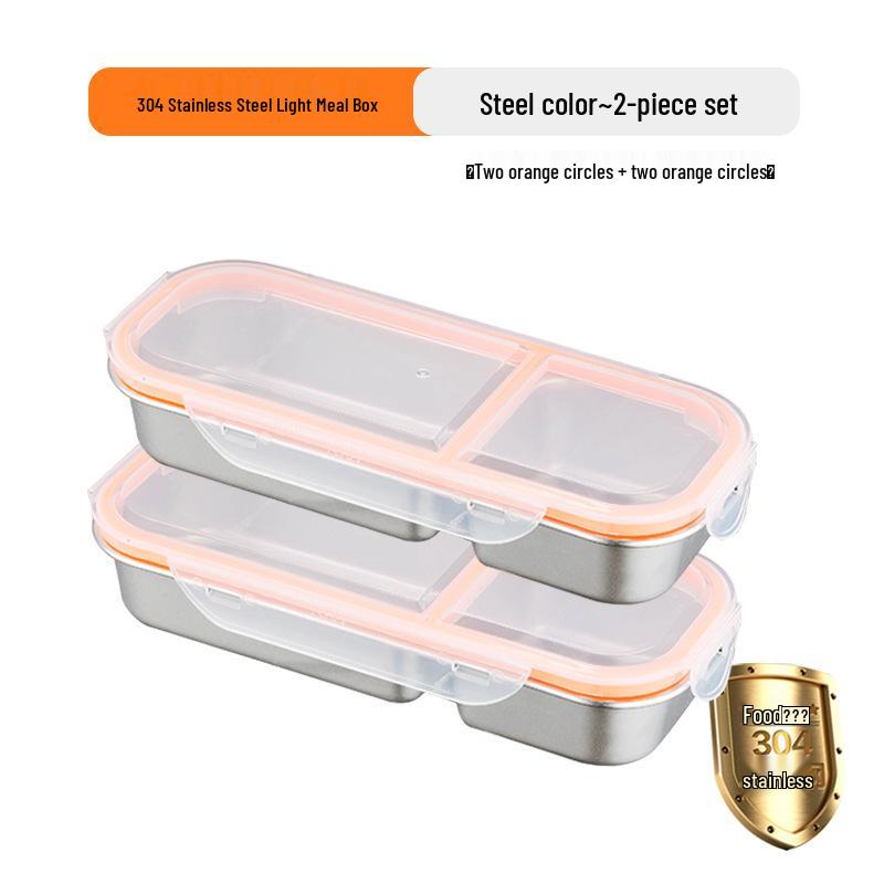 Stainless Steel 304 Food-Grade Bento Box, Two/Three Compartments, Portion Control, Flavor-Sealed.