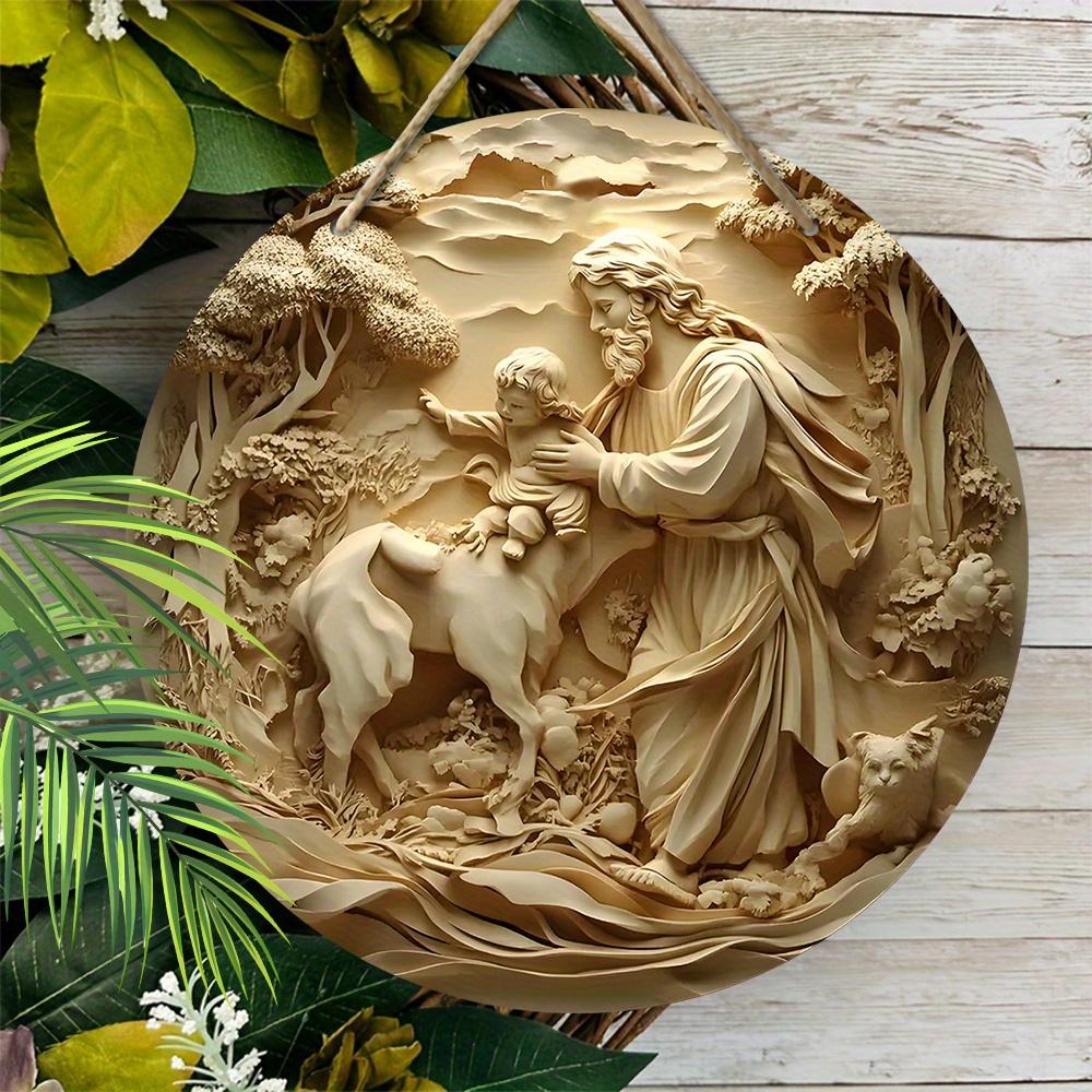 5pcs Jesus' Birth Nativity Scene Wooden Ornament - 2D Baptism & Savior Lamb Design, Perfect for Christmas & All-Season Home Decor