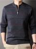Men's Casual Striped Knit Sweater With 1/4 Zip, Long Sleeve Polyester & Acrylic Blend Top, Mature Style