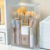 Large Capacity Clear Makeup Brush Storage Box with Front Flap Lid Acrylic Cosmetic Organizer for Brushes and Beauty Tools