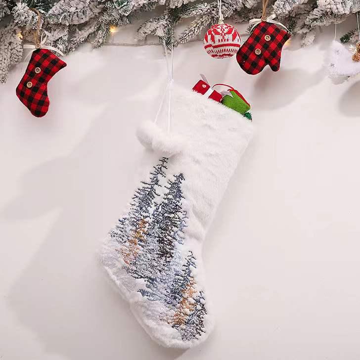 White Plush Snowflake Christmas Tree Stocking for Kids - Holiday Gift & Candy Bag