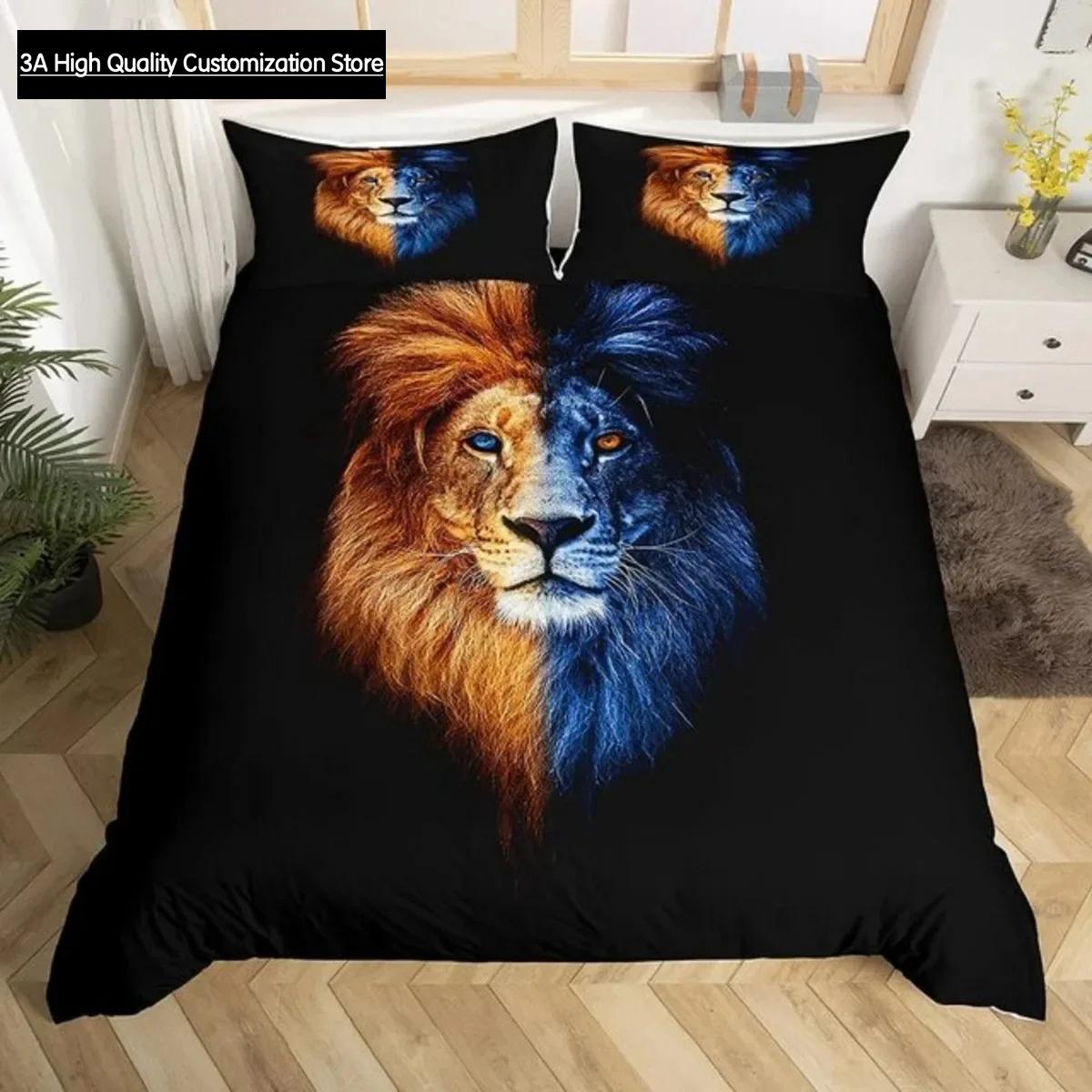 

3D Print Strong Lions Tiger Bedding Sets Flame Wolf Duvet Cover Single Queen King Full Size Boys Women Rose Room Decor EU Single(135*200cm)3pcs