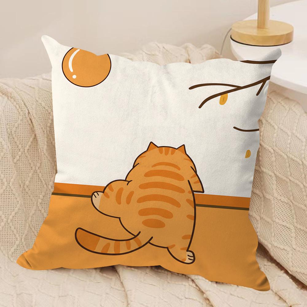 Cute Cartoon Orange Cat Cushion Cover Square Pillow Bedroom Sofa Leisure Comfort Living Room Home Decoration X