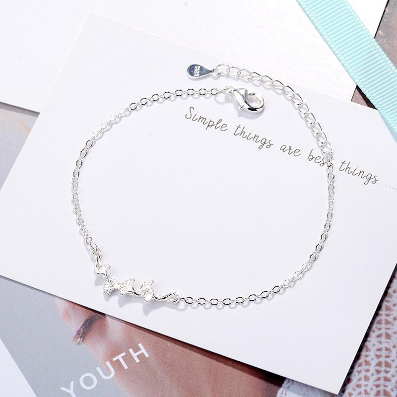 VENTFILLE 925 Sterling Silver Star Love Heart Pendant Round Bead Pearl Bracelet For Girls Sweet Romantic Style Gifts For Lovers