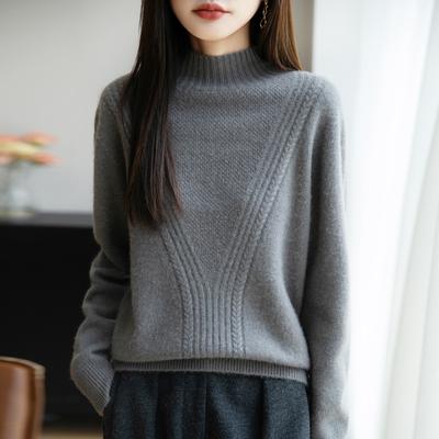 Strick-Basisschichtpullover mit halbhohem Kragen für Damen, dicker und warmer Pullover, weiches und bequemes Innenschicht-Oberteil