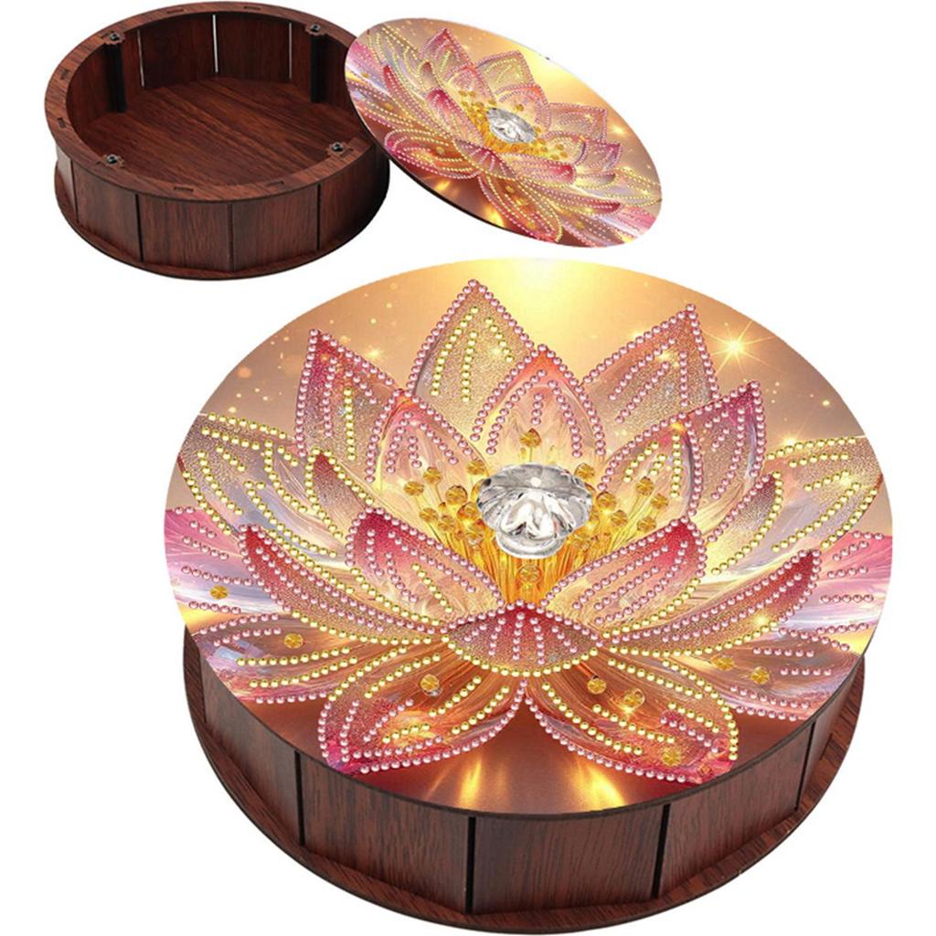 5D DIY Diamond Art Colored Pattern Wood Case Partial Drill Rhinestones Decorative Storage Box for Home Car Desk Decoration Craft