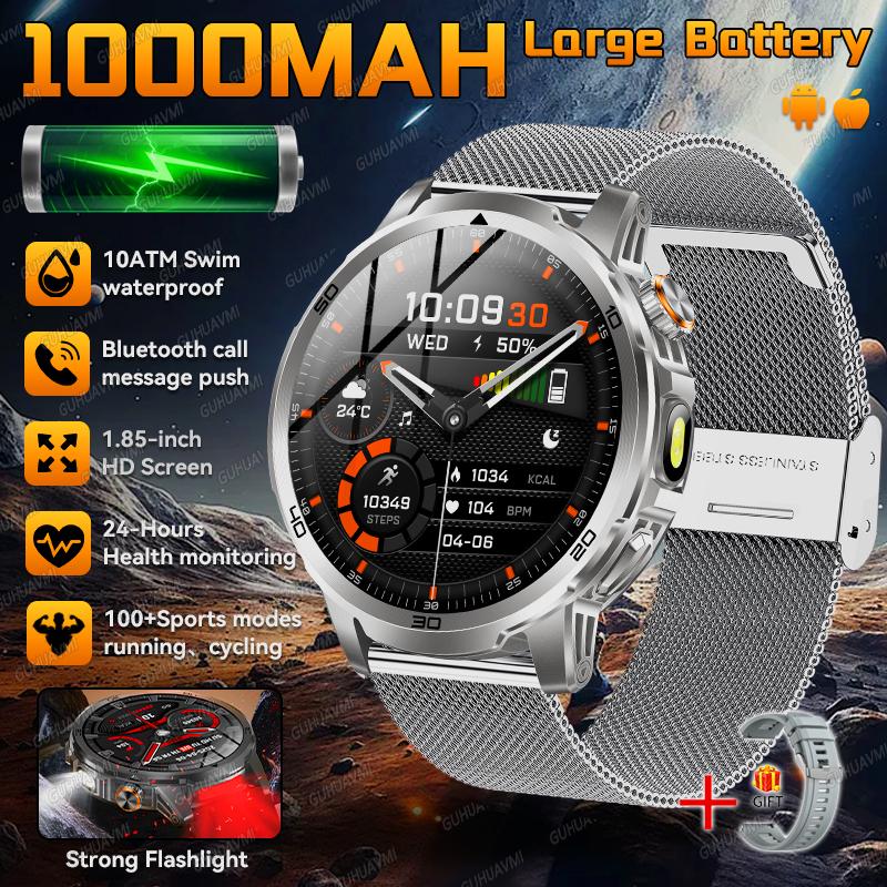 New Military Outdoor Sports 1000mAh Battery Smart Watch Men 1.85" Large Screen Wireless Call SOS Mode 10ATM Swim Smartwatch