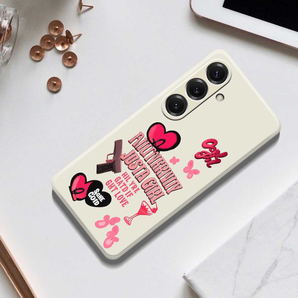 For Samsung Galaxy S25 Case Pink Elements Pattern Printing Straight Edge TPU Phone Back Cover