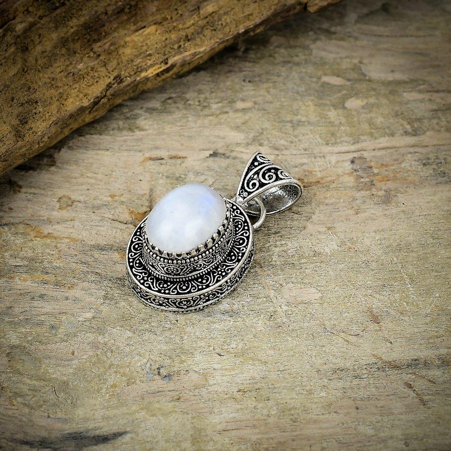 Rainbow Moonstone Gemstone 925 Sterling Silver Jewelry Pendant 1.69" M-50