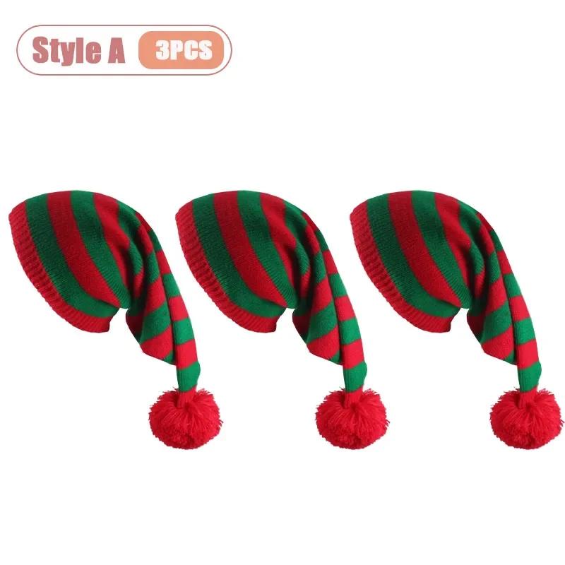 1-10PCS Unisex Cozy Knitted Christmas Hat with Long Tail Pom Pom for Autumn Winter Warm Beanie and Holiday Party Decor
