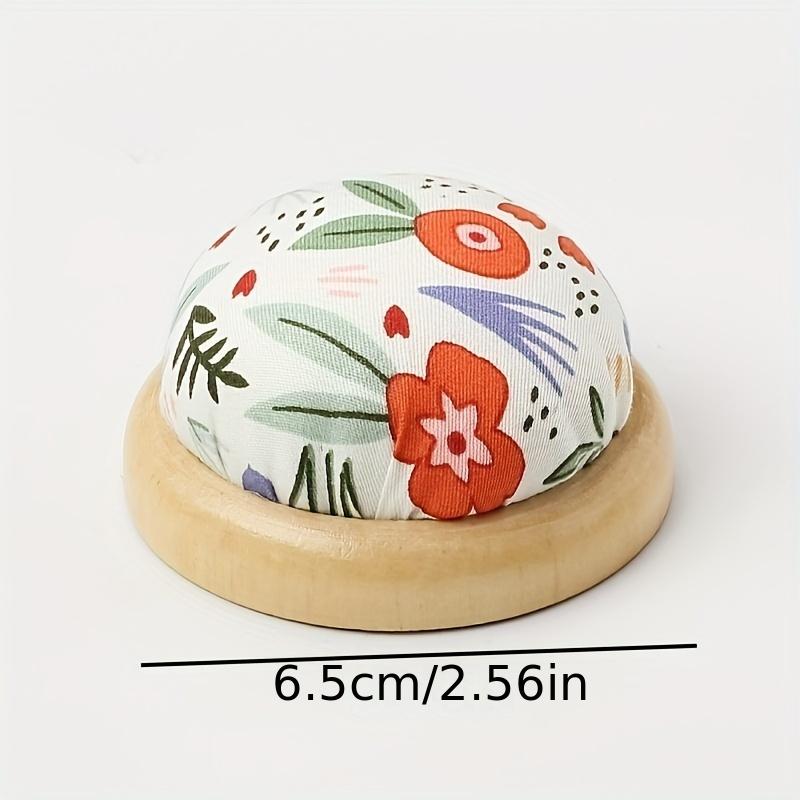 1pc Floral Design DIY Sewing Pin Cushion, Craft Cloth Pin Holder with Wood Base, Colorful Needle Organizer for Hand Sewing