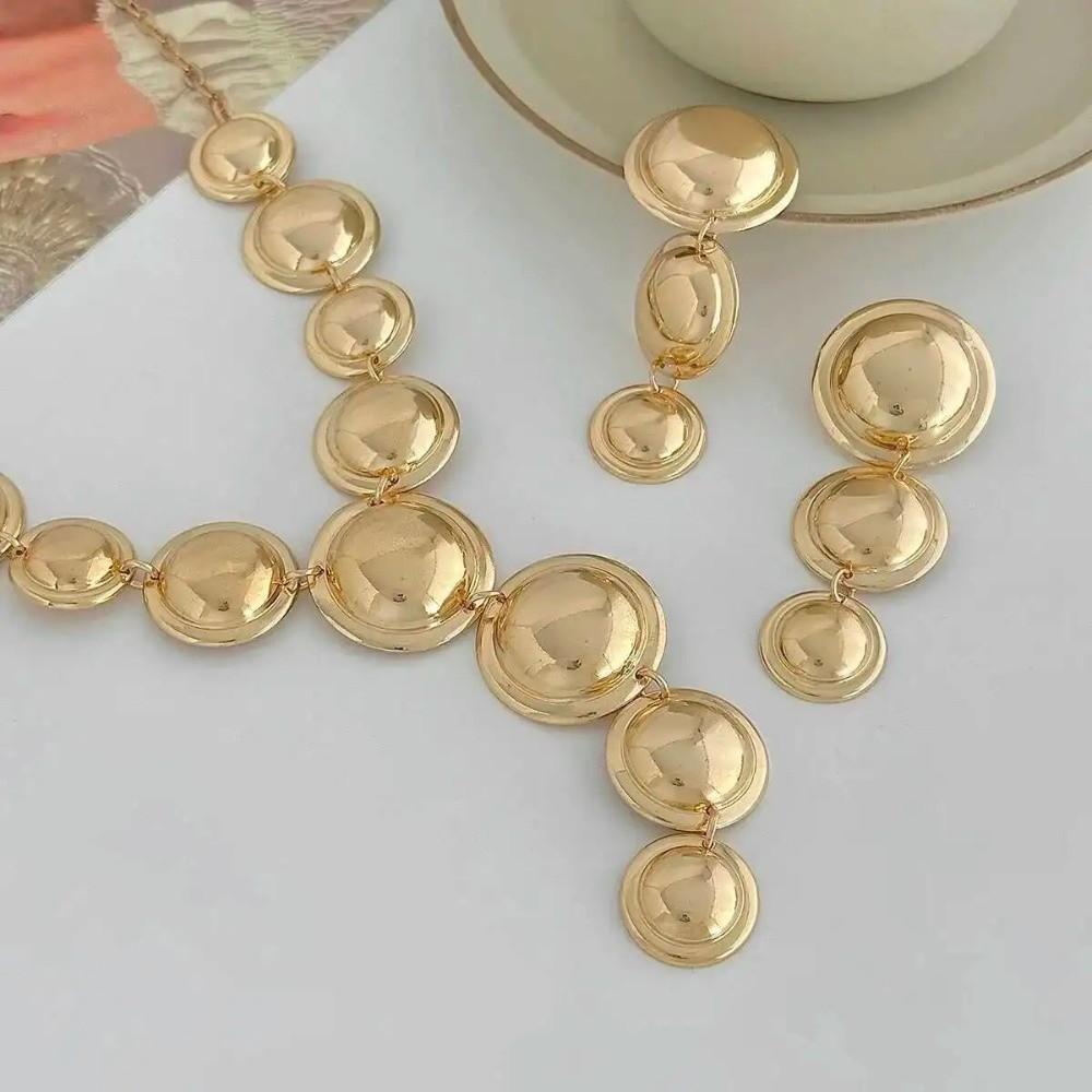 Exaggerated Round Pendant Necklace Y-Shaped Long Chain Necklace  Women Jewelry Set