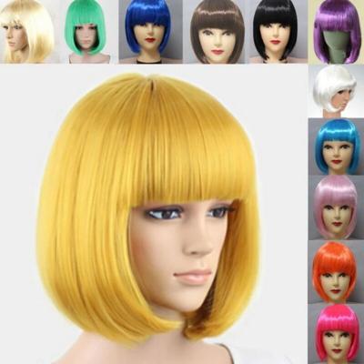 Peruci sintetice scurte drepte Ombre blond maro perucă Bob cu breton pentru femei de culoare afro cosplay petrecere zilnic păr rezistent la căldură