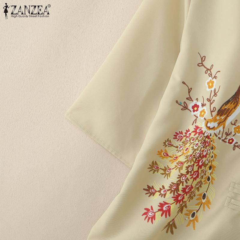 ZANZEA Bluză de vară casual pentru femei cu guler înalt și mâneci 3/4 cu imprimeu