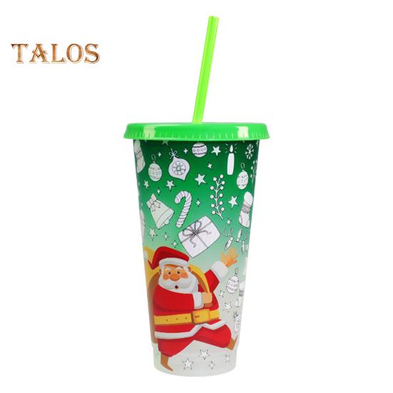 710ML Christmas Color Changing Cups with Lids Straws Reusable Food-Grade Santa Claus Design Cups for Adults Kids Prevents Straw Slipping Leak-Proof