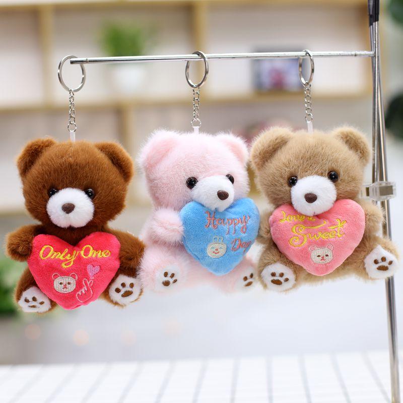 Cute Holding LOVE Heart Bear Stuffed Plush Toy Keychain Pendant Backpack Hangings Decoration