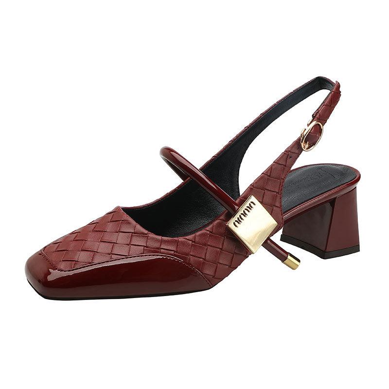 Módní dámské sandály na silném podpatku z PU kůže se čtvercovou špičkou, dámské letní venkovní elegantní luxusní sandály na silném podpatku na párty